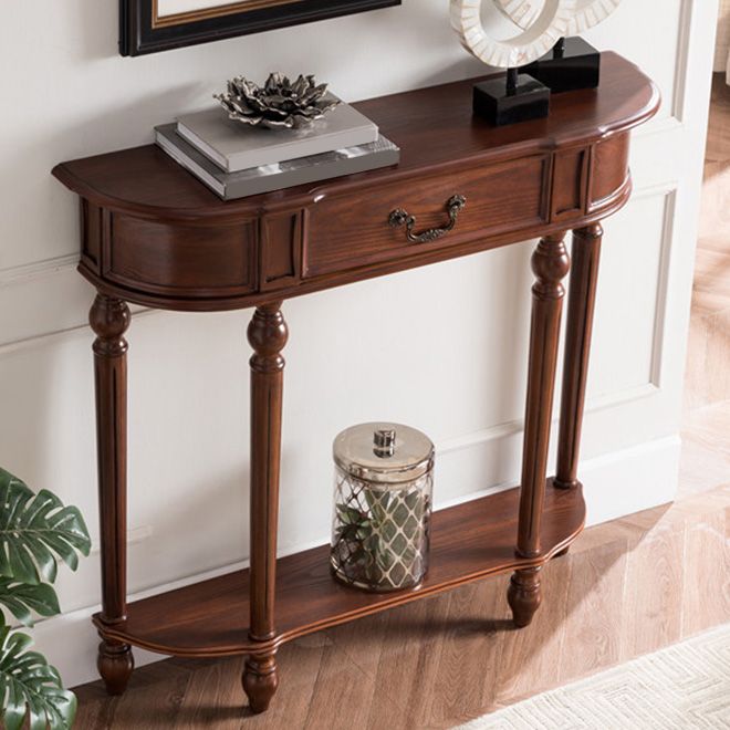Victorian Rubber Wood End Table Free Form Sofa Console Table for Hall