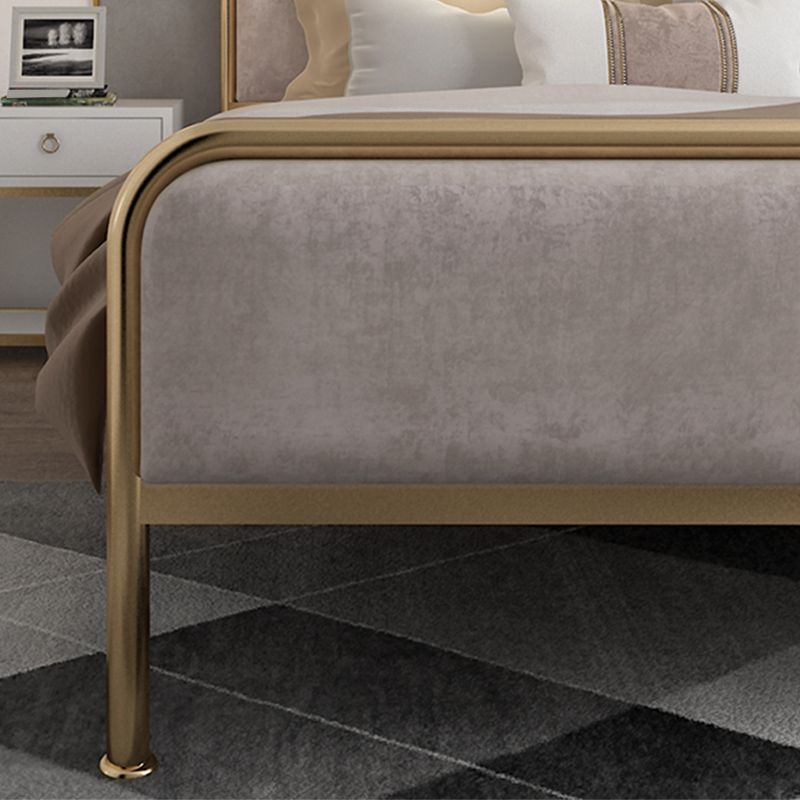 Glam Metallic Open-Frame Bed with Fabric Upholstered Headboard