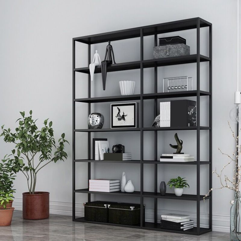 Contemporary Metal Bookcase Open Back Black Etagere Bookshelf