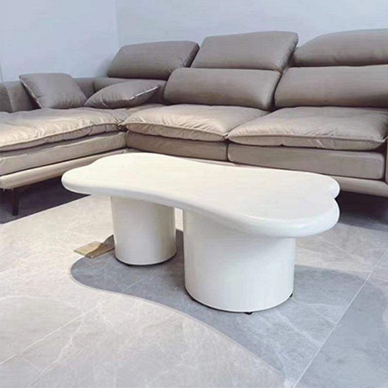 White Scandinavian Wood Coffee Table 2 Legs Irregular Cocktail Table