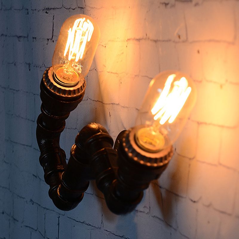 Metallic Curved Arm Sconce Lighting Fixture Industrial 2-Head Hallway Wall-Mounted Lamp in Rust