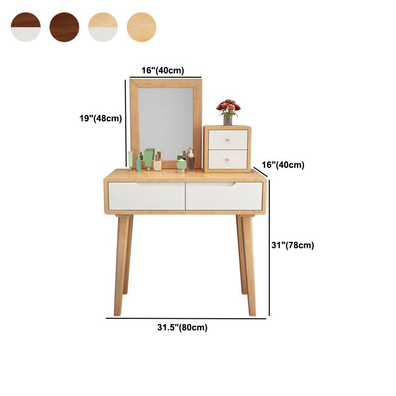 Scandinavian Solid Wood Vanity Dressing Table with Mirror, 30.7" Tall