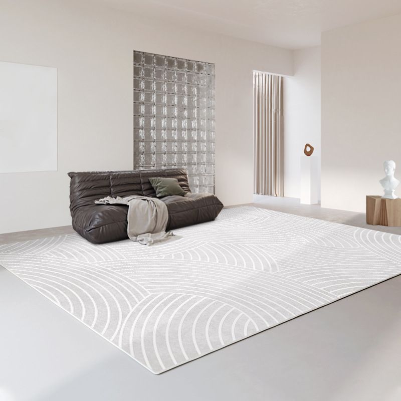 Modern Rug Light Grey Polyester Rug Stain Resistant Rug for Living Room