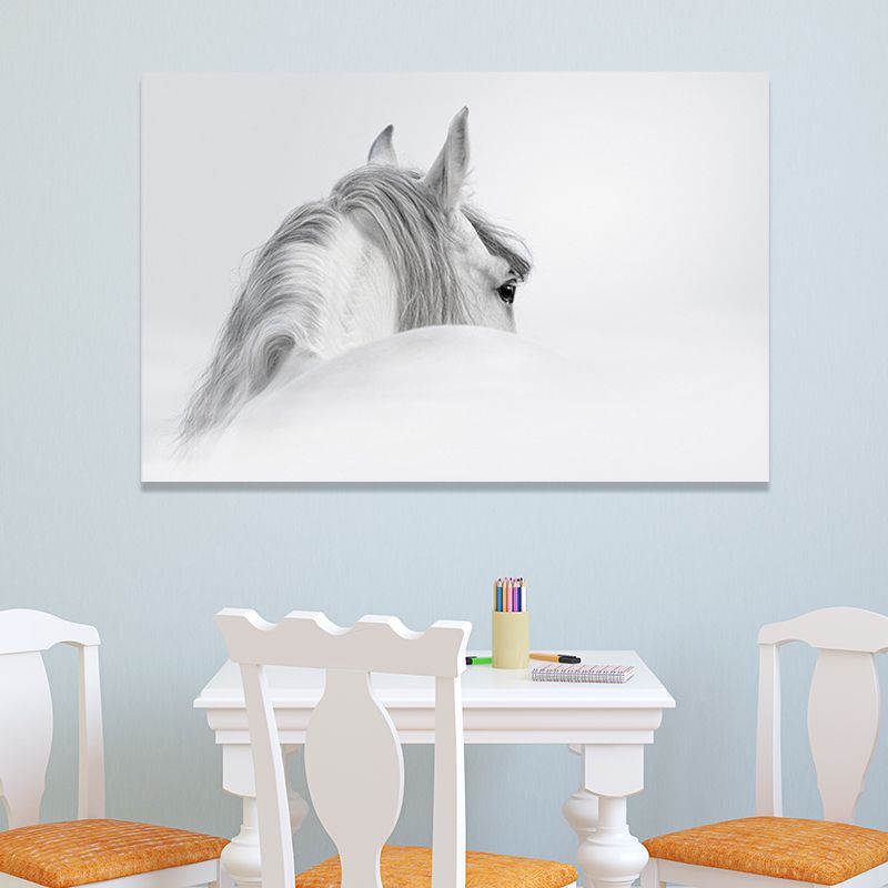 Contemporary Horse Wall Art Light-Color Textured Canvas Print for Dining Room