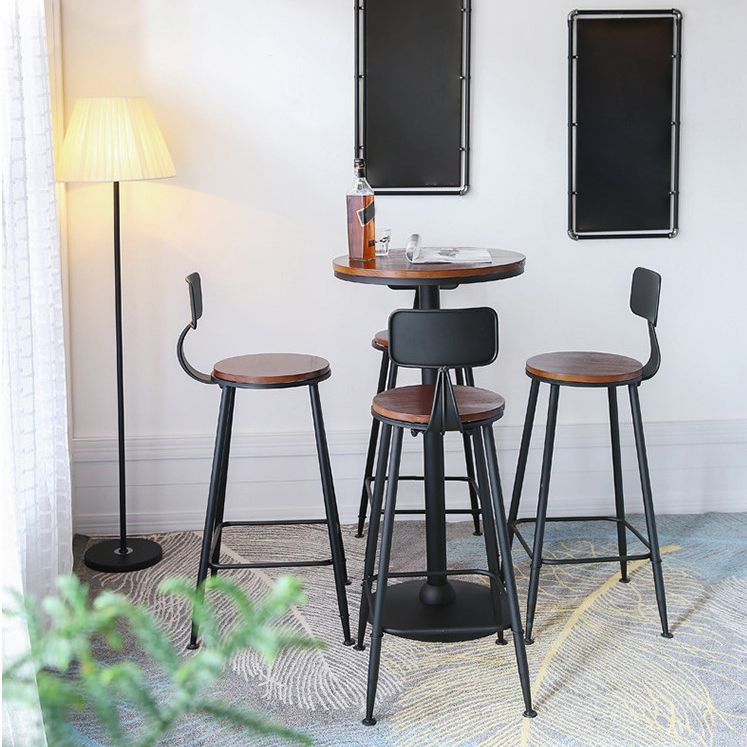 Industrial Round Solid Wood Bar Table Set 1/2/5 Pieces Counter Table with High Stools