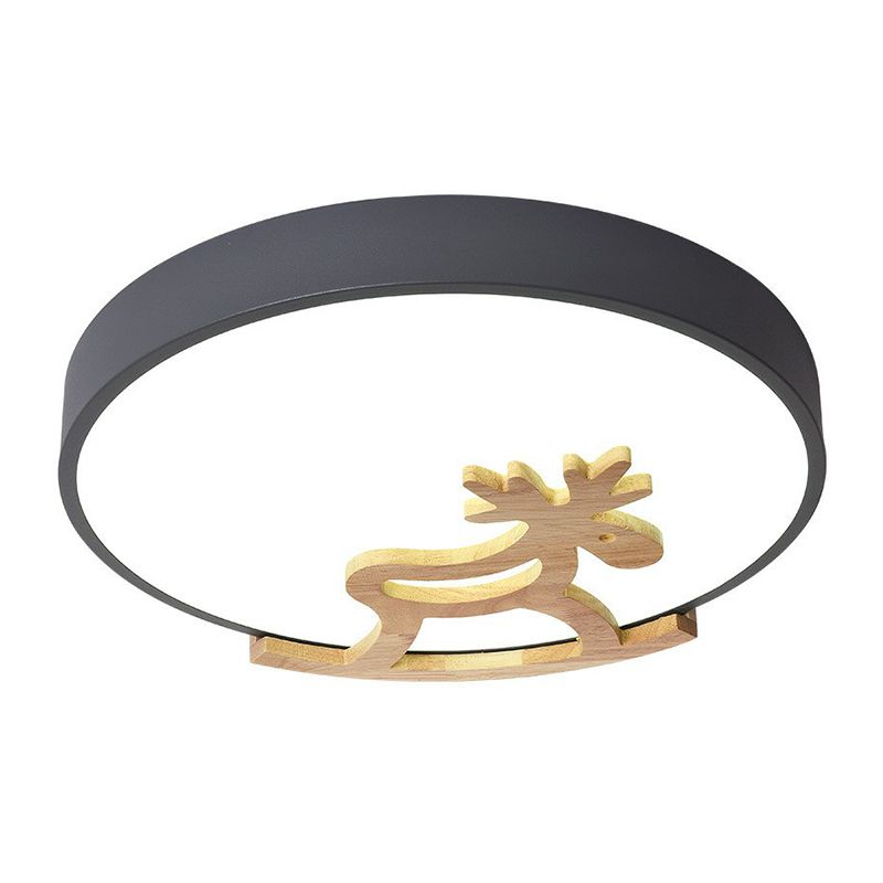 Circle LED Flush Mount Lighting Nordic Style Metallic Bedroom Flush Mount Ceiling Light with Wooden Hobbyhorse