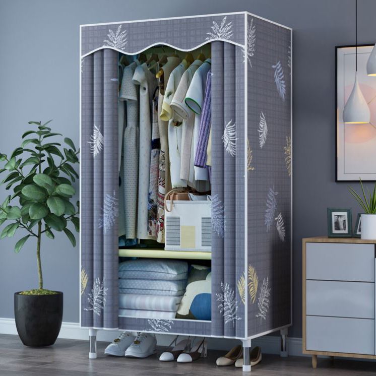 Modern Style Wardrobe Metal 1-Door Wardrobe Closet with Cloth Rod
