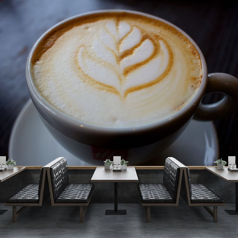 Cappuccino Coffee Mural Wallpaper for Commercial Coffee Shop, Stain Resistant