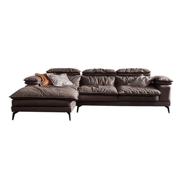 Modern Style Sofa Bed Imitation Leather Material Grey/khaki/coffee Feather Padded Sofa