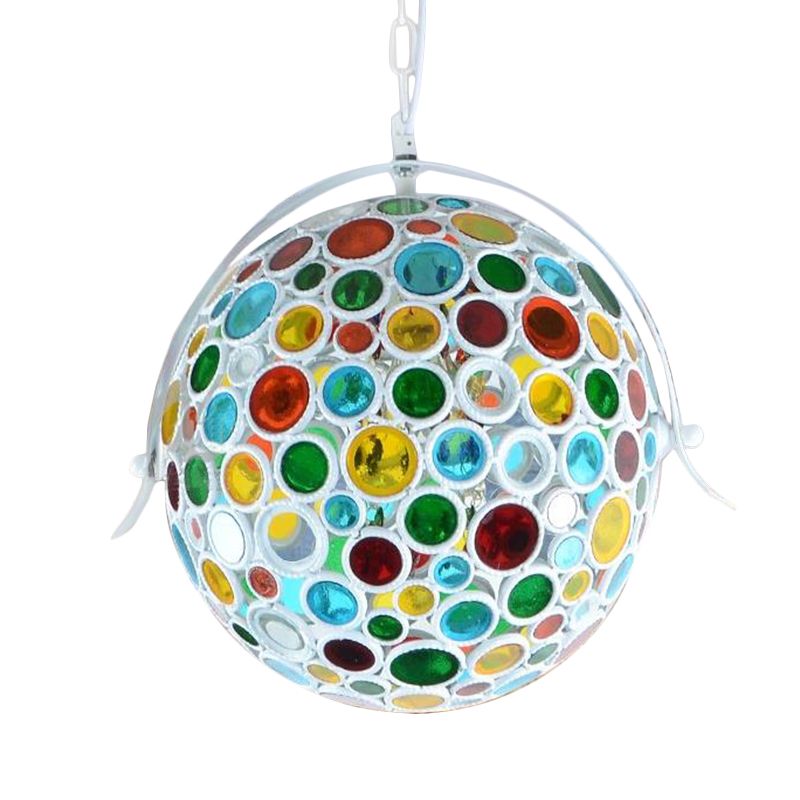 White 1 Light Suspension Lamp Bohemian Metal Ball Pendant Light Fixture for Living Room