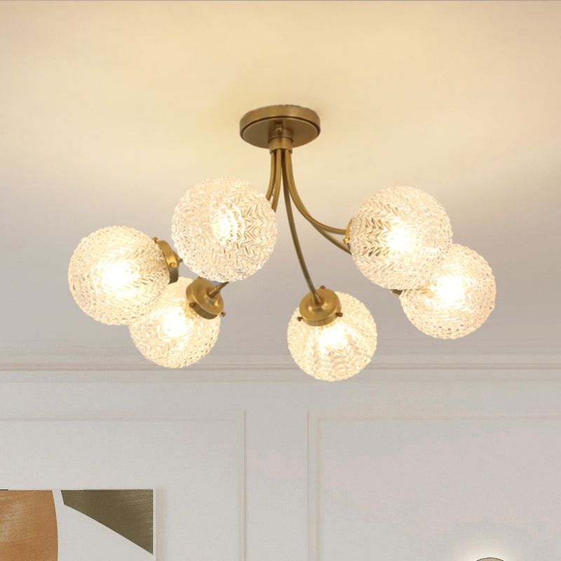 Ball Shape Glass Flush Light Modern Style 6/8 Lights Flush Mount Ceiling Lights in Brass