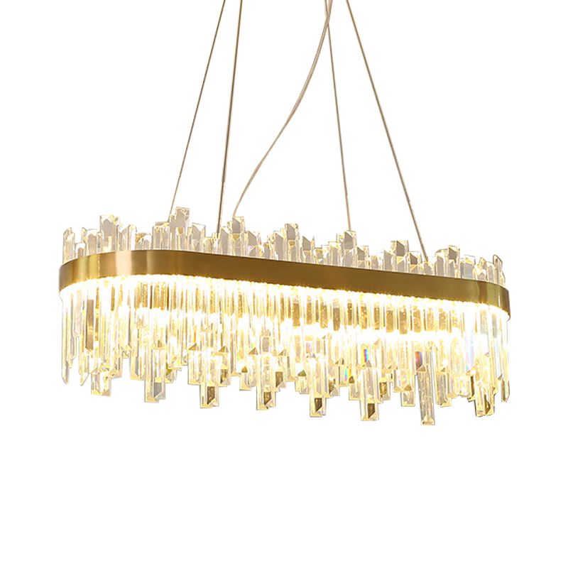 Oval Dining Room Hanging Lamp Kit Three Side Crystal Rod Postmodern LED Chandelier Light in Gold