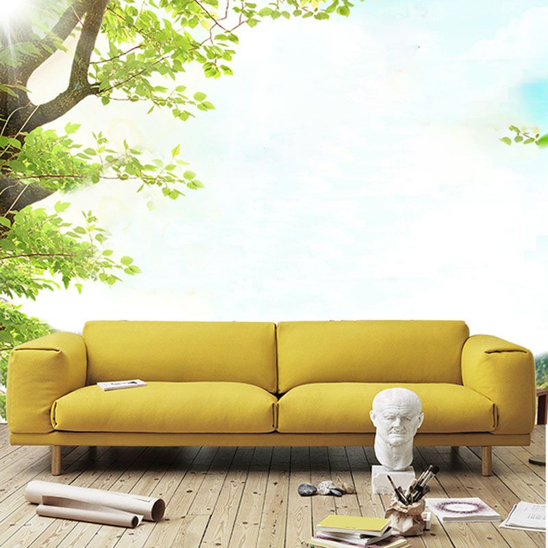 35.43 inch Wide Linen Sofa Square Arm Cushions Sofa in Yellow