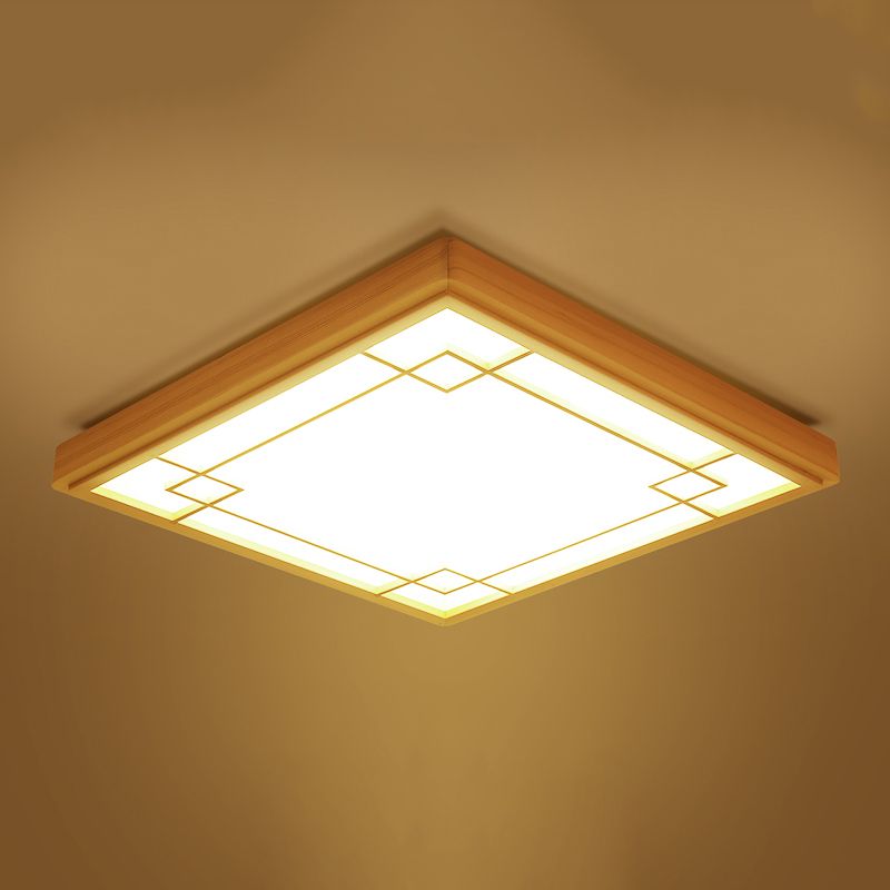 Wood Flush Mount Lighting Minimalism Square Ceiling Light Fixture for Living Room
