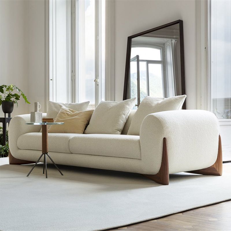 White Tuxedo Arm Sofa Modern 27.16" High Sofa with Wood Accents