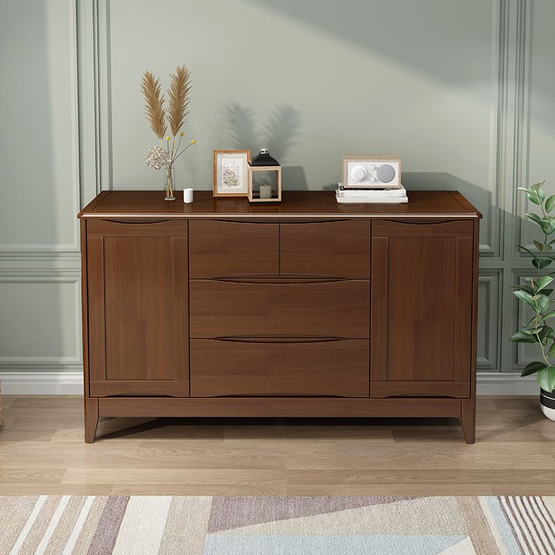 Contemporary Rubber Wood Storage Chest Horizontal Chest with Drawers