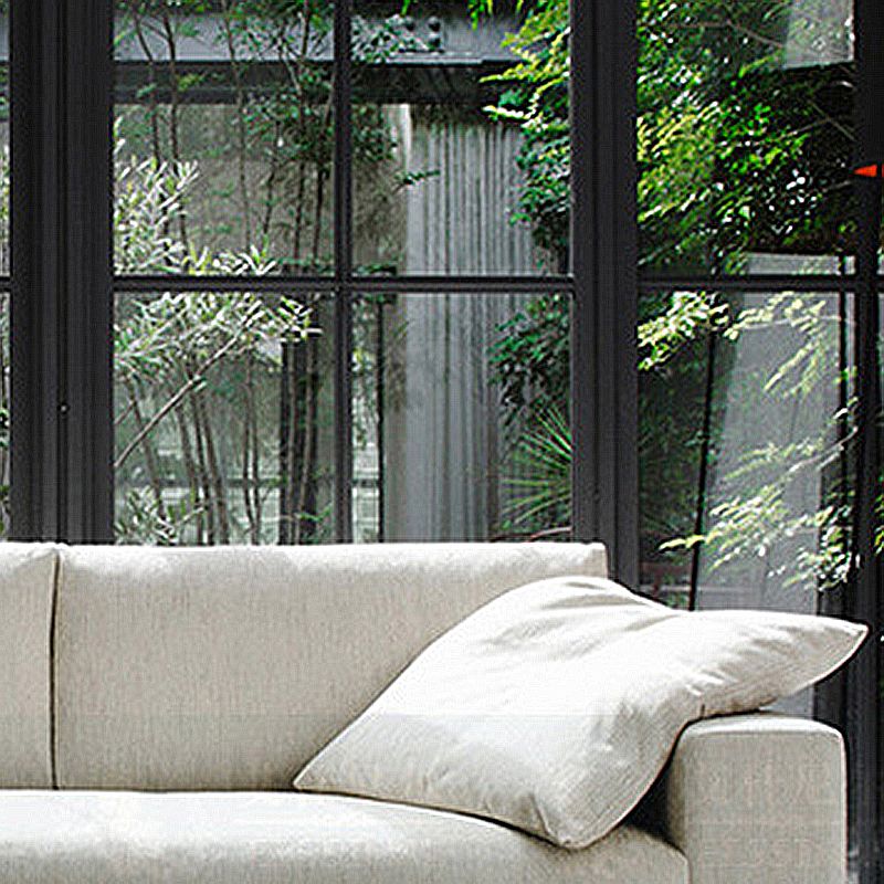 Modern Square Arm Sofa with Cushions in White for Living Room