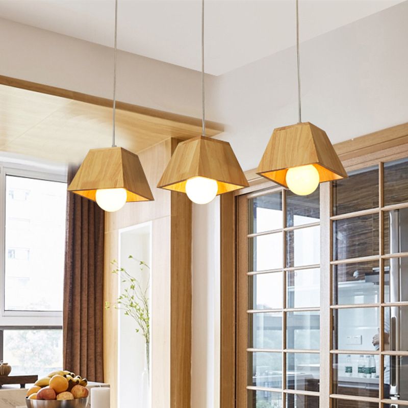 Tapered Shaped Dining Room LED Ceiling Light Wooden 3 Heads Nordic Multi Light Pendant