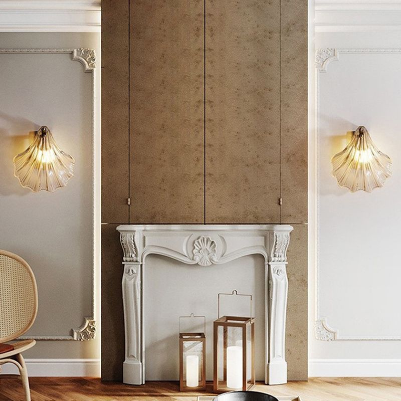 Glass Shell Shape Sconce Light Modern-Style 1 Light Wall Light Fixtures in Gold