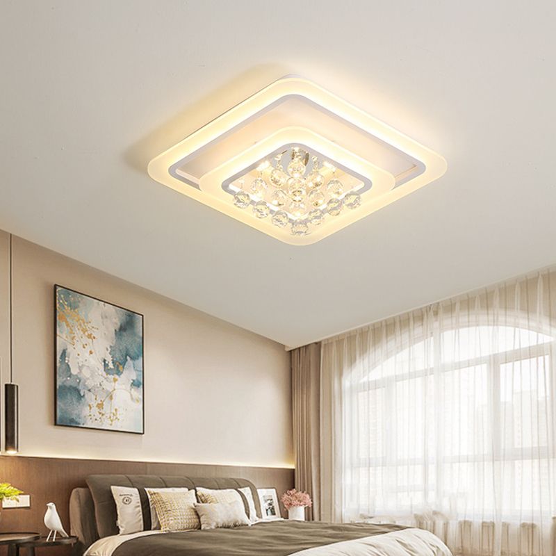 19.5"/23.5"/27.5" W LED Flush Ceiling Light Modern White Square Crystal Flush Mount Lighting, Warm/White Light