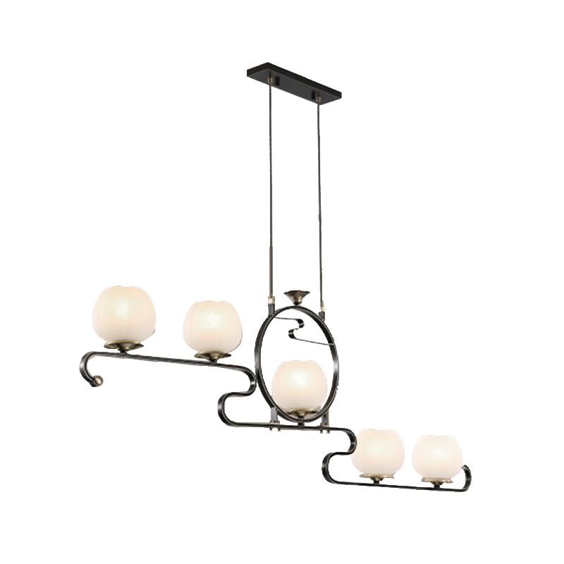 Flower Shape Glass Island Chandelier Modern Multi Lights Island Ceiling Light in Black