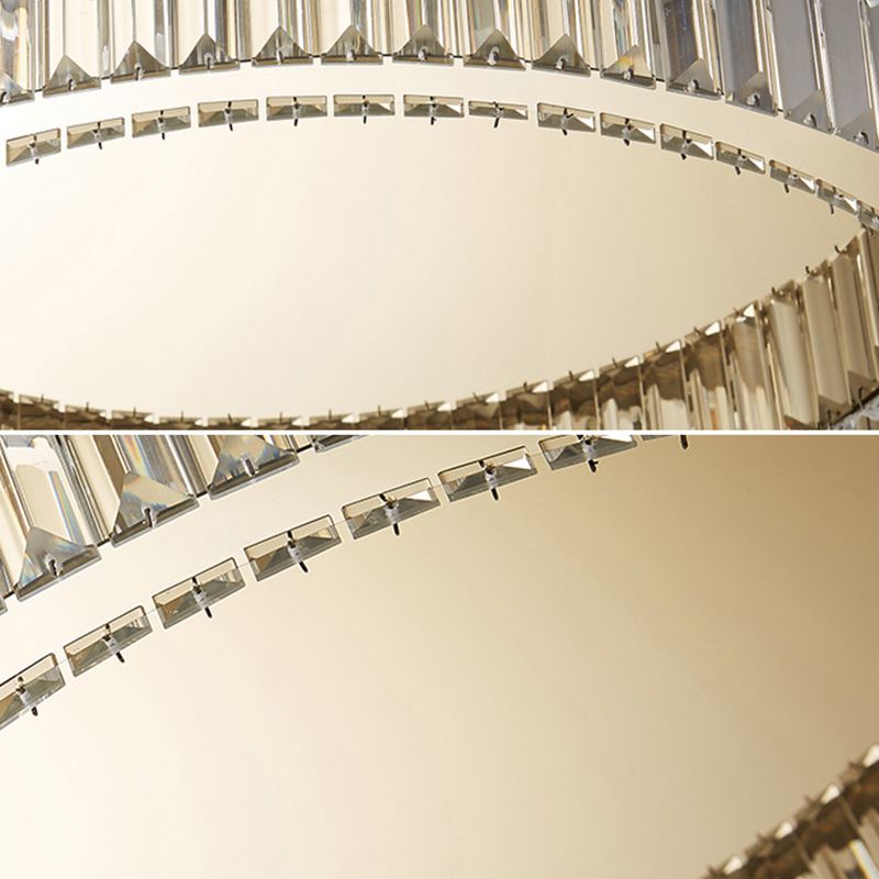 Plafonnier LED de luxe moderne, montage circulaire en acier inoxydable avec abat-jour en cristal