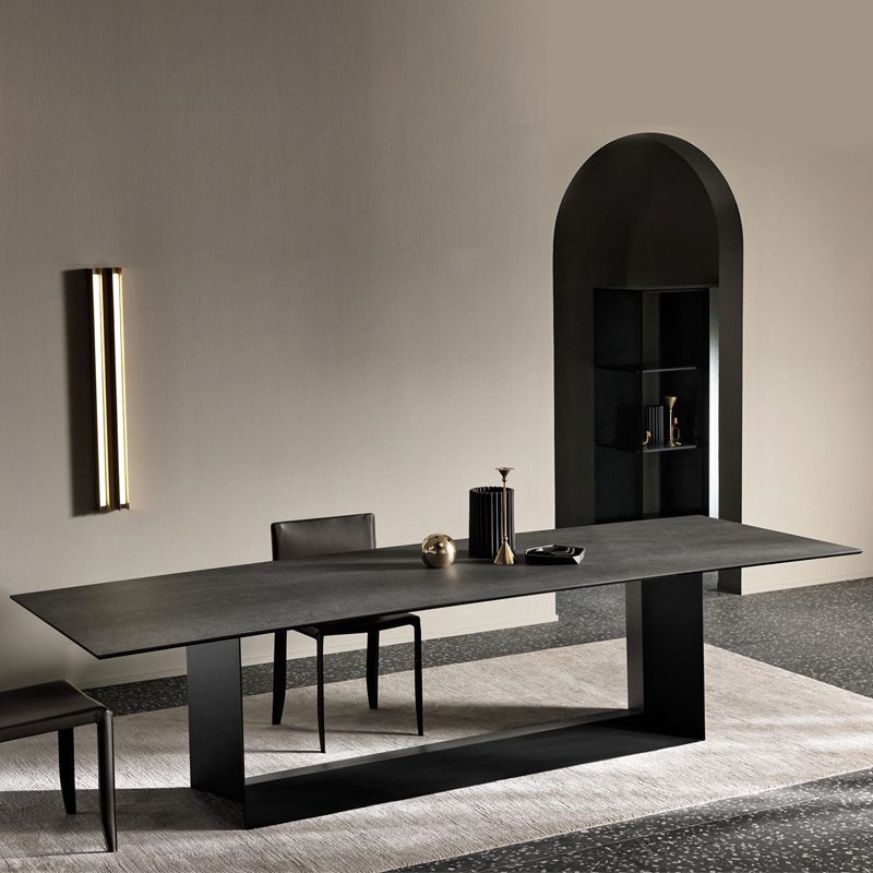 Stone Top Dining Table Rectangle Dining Table with Trestle Base