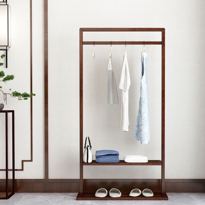 Contemporary Style Coat Hanger Solid Walnut Shelve Design Coat Rack for Living Room