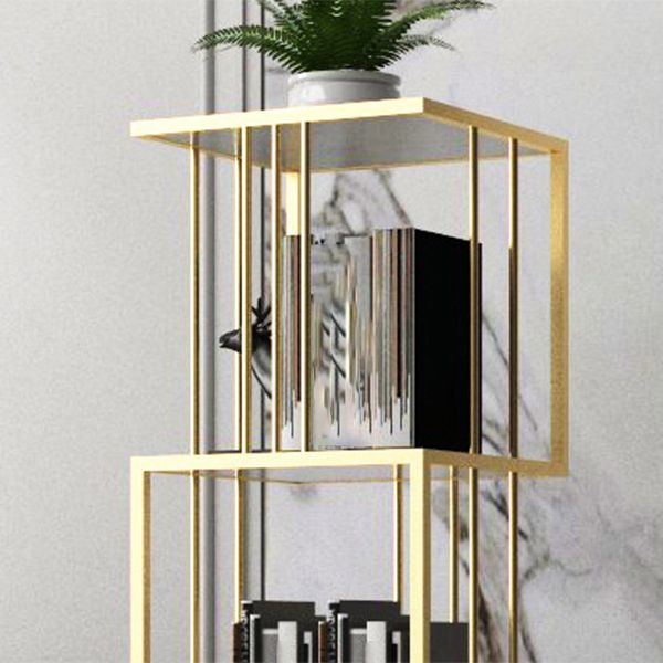 Modern Vertical Etagere Bookshelf Manufactured Wood Shelf Iron Frame Bookshelf
