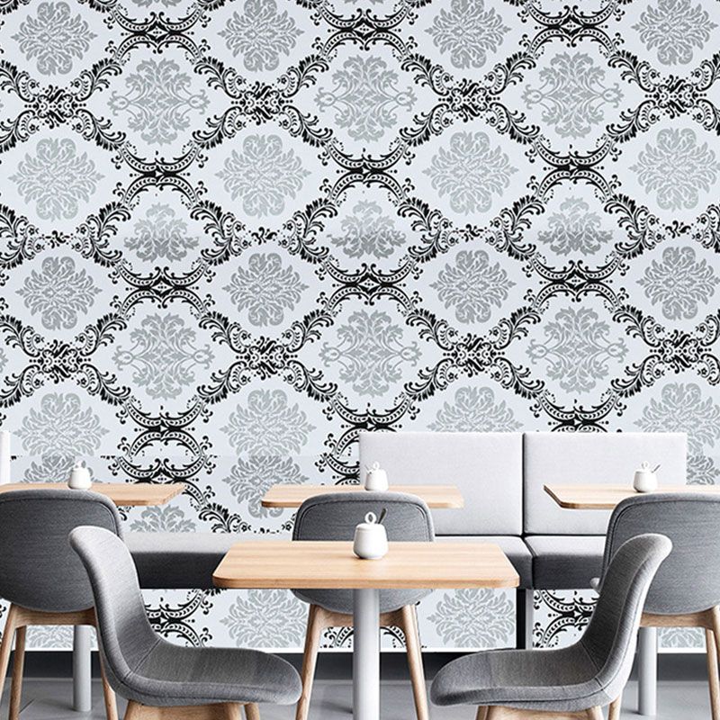 Black and White Damasque Wallpaper Water-Resistant Wall Covering for Living Room, Self-Adhesive