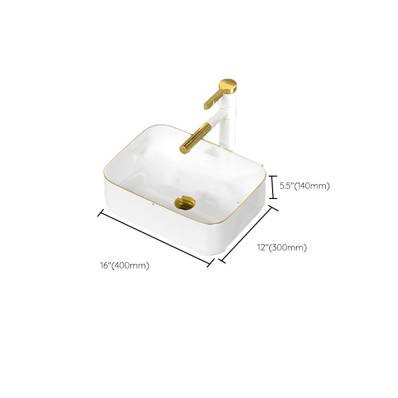 Traditional Vessel Sink Rectangular Porcelain with Overflow And Drain Assembly Wash Stand
