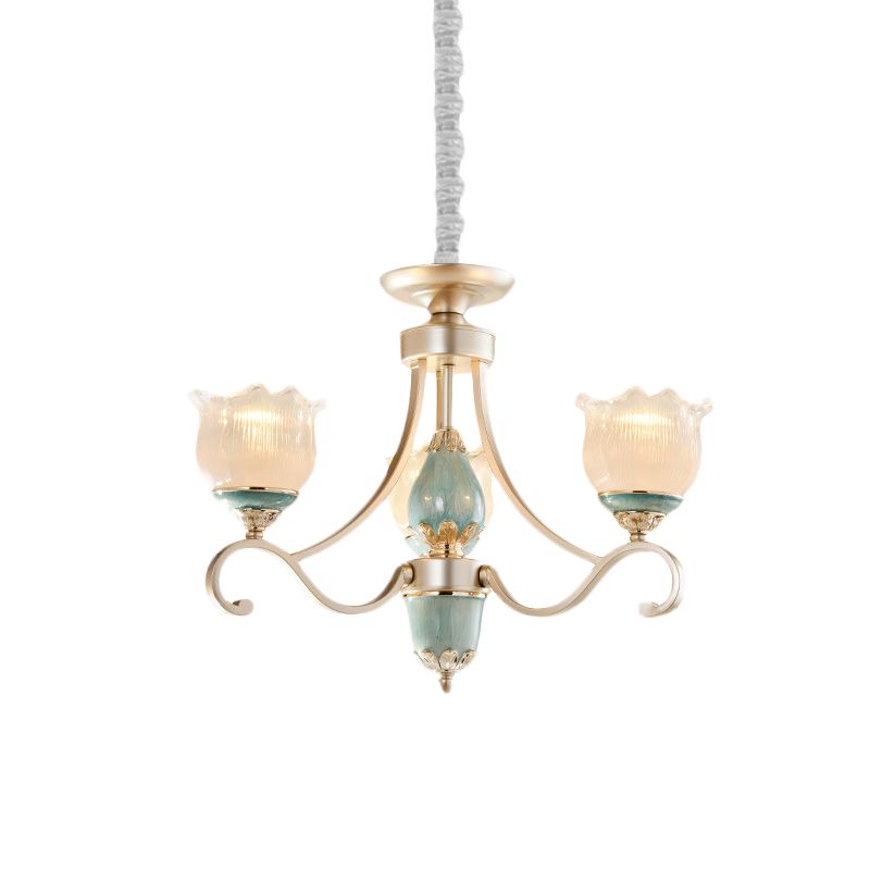 Lampadella tradizionale a soffitto floreale 3/5/6 luci gamba in vetro Apparecchio di illuminazione a sospensione in oro