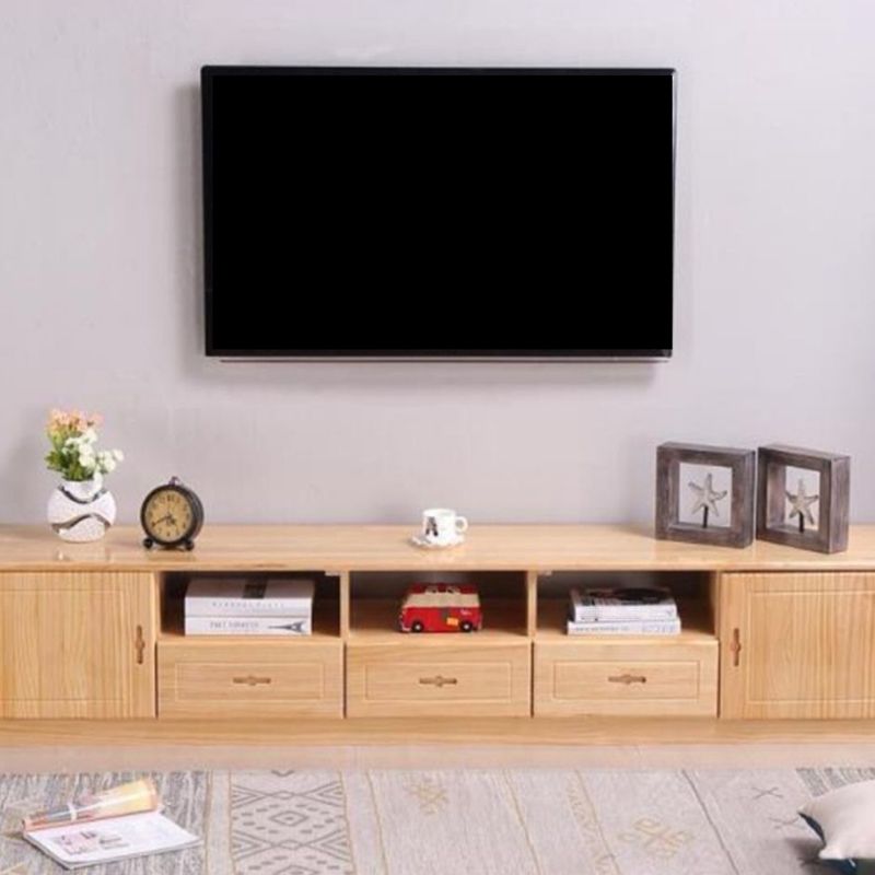 Scandinavian Pine Wood TV Media Stand Natural Wood Media Console with Drawers