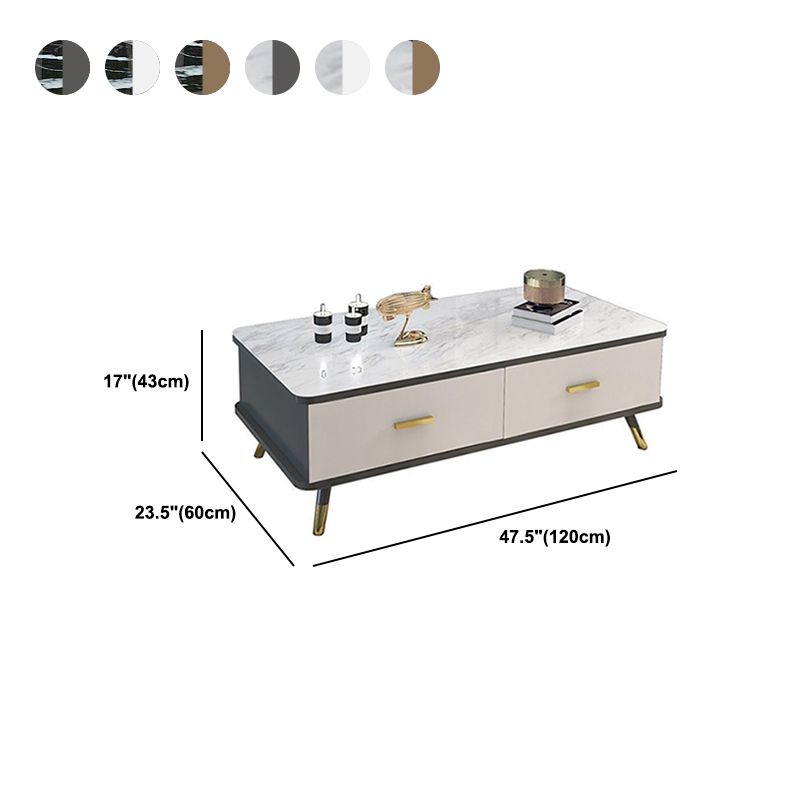 Contemporary Glass Top Coffee Table with 2 Drawers and 4 Legs