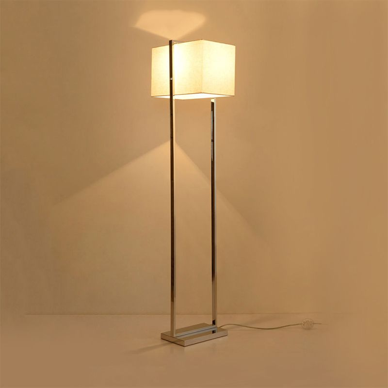 Rectangular Floor Standing Lamp Modernism Fabric Reading Floor Lamp in Beige with Metal Base