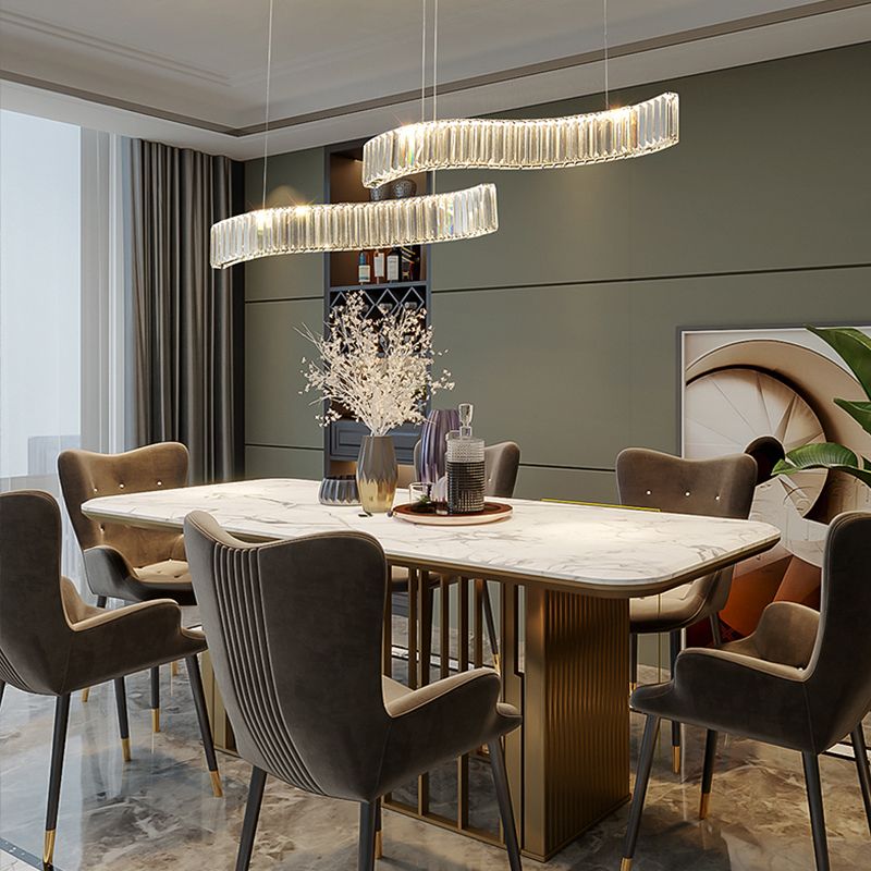 Contemporary Waves Ceiling Hanging Lamp Fixtures 2 Light Crystal Wrapped Island Pendant