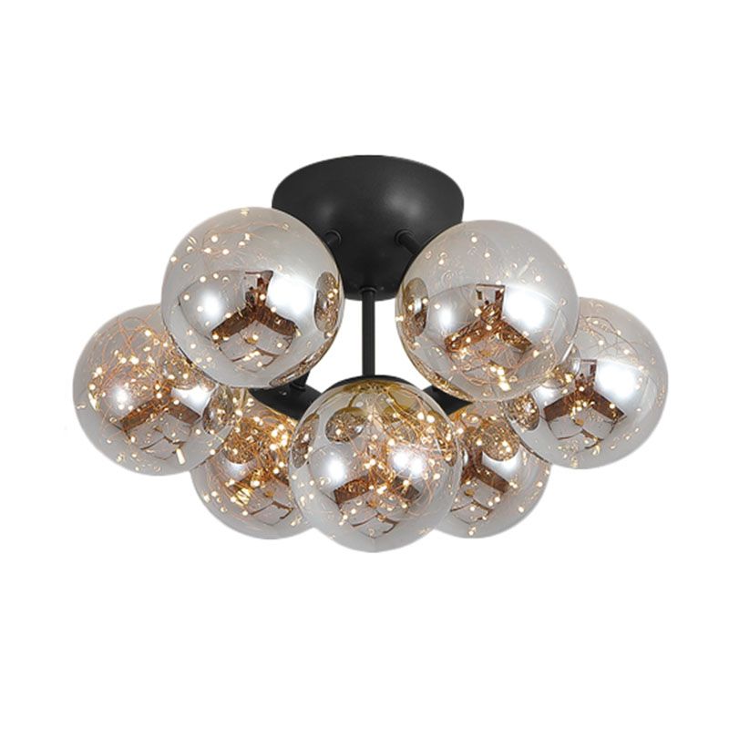 Luz de montaje de bola de humo modernista de cristal gris LED de cristal de estrellado de cristal de estrellado para dormitorio