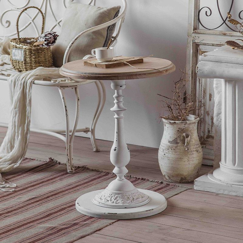 Round Pedestal Side Table French Rustic Side End Snack Table