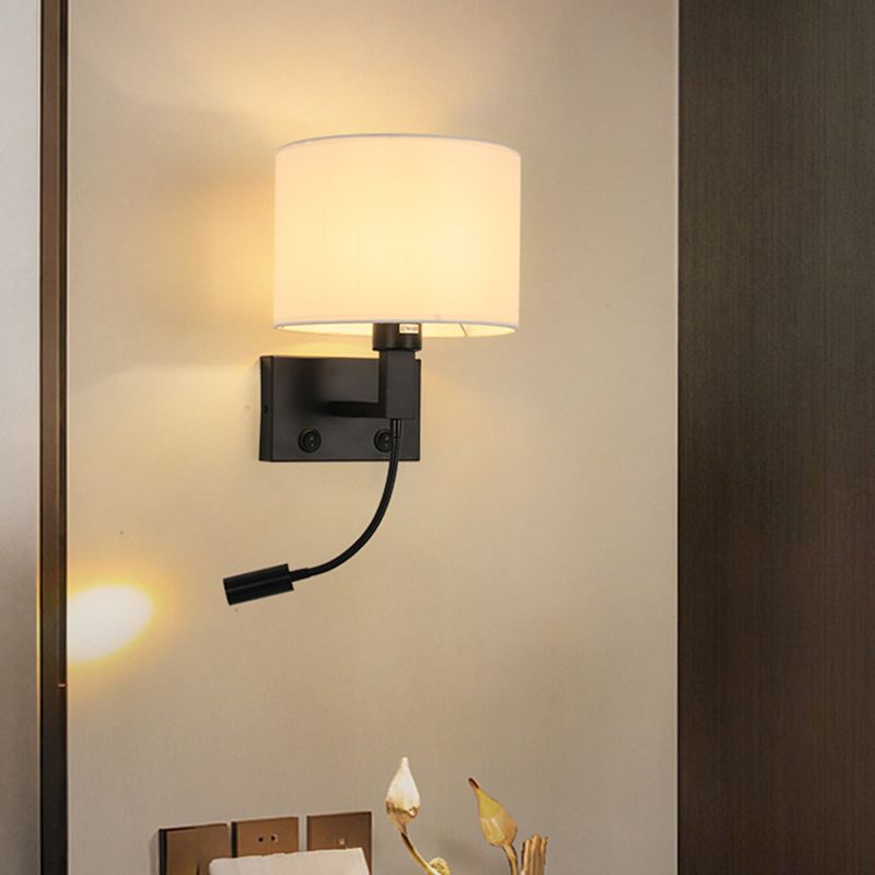Modern Cylinder Wall Light Fixture Fabric 2 Lights Wall Sconce for Bedroom