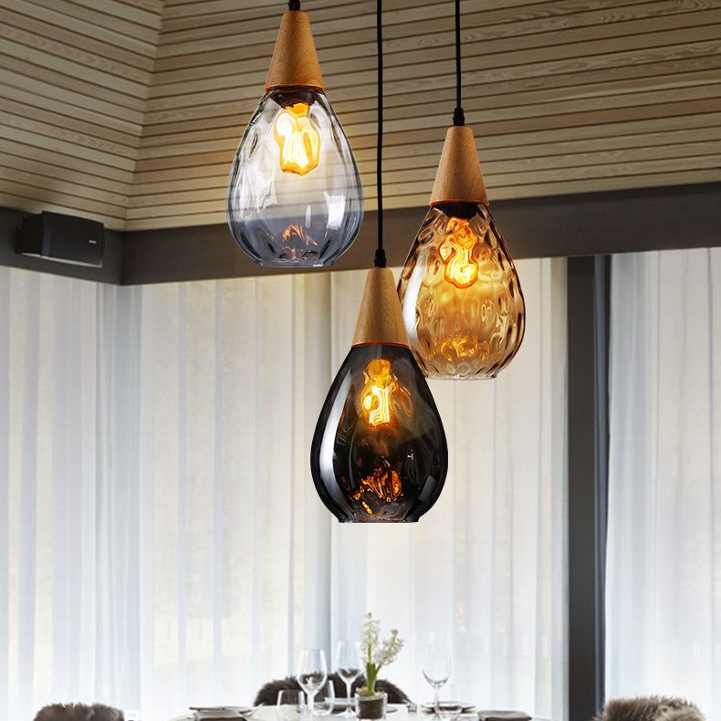 Cortique créatif moderne simple Cone en bois léger lampe suspendue avec une teinte en verre