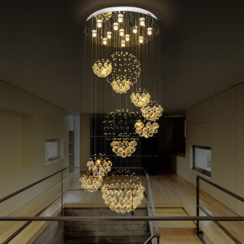 Crystal Gold Cluster Pendant Light Spiral 13 Heads Modern LED Hanging Ceiling Lamp with Round Canopy