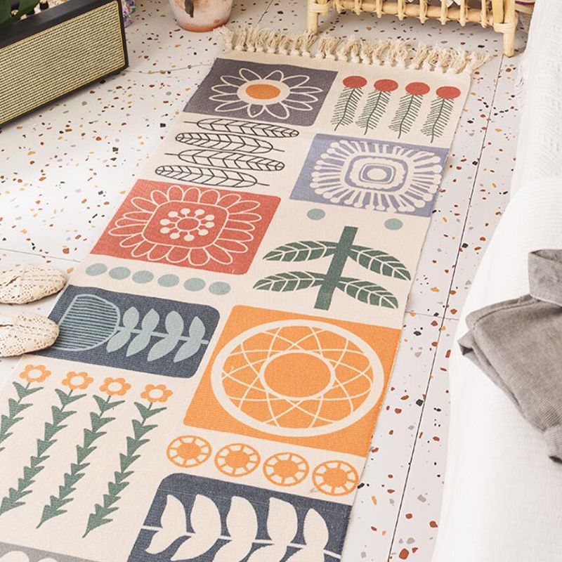 Vintage-Boho-Teppich mit mehrfarbigem Geo-Muster, maschinenwaschbarer, schmutzabweisender Teppich mit Fransen für den Raum