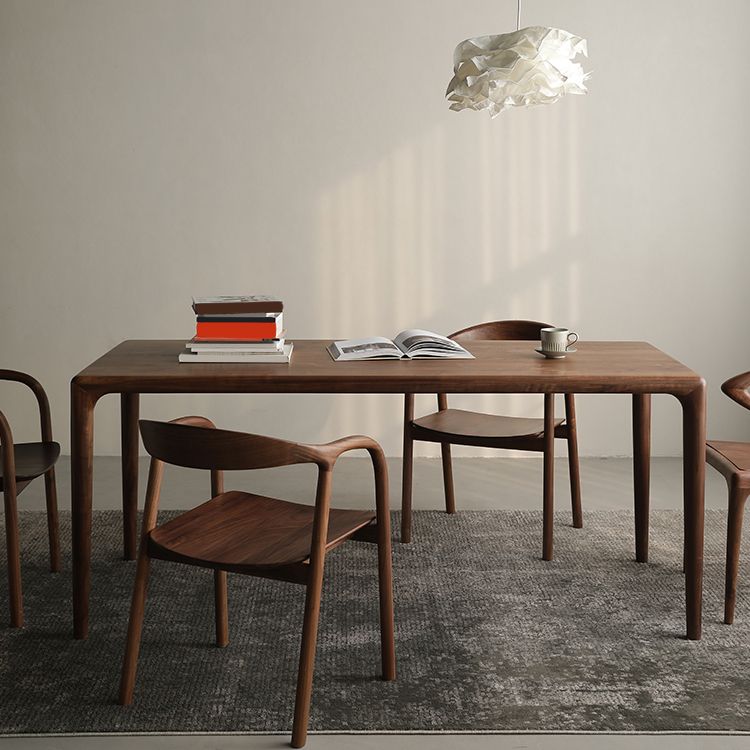 Contemporary Indoor Walnut Wood Open Back Arm Dining Chair in Brown