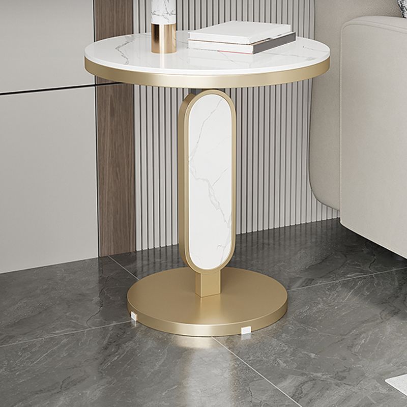 Glam Metal Side Table with  Round Stone Top Accent Side Table