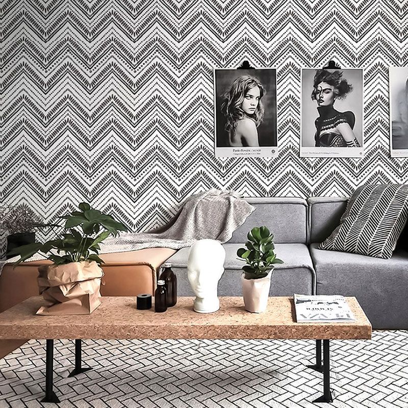 Waving Lines Wallpaper Roll for Living Room Decor in Black and White, Easy to Remove, 29.1 sq ft.