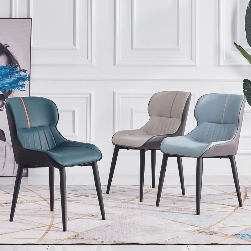 Leather Dining Side Chair Modern Indoor Wingback Chair with Black Legs