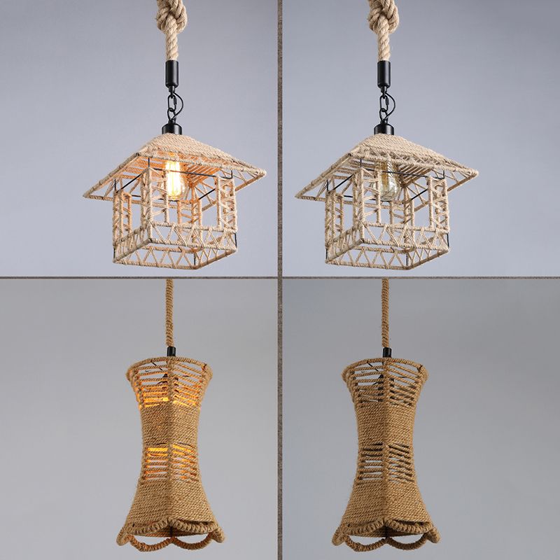 Beige schaduw hanglamp verlichting armatuur magazijnstijl touw 1-licht restaurantophanging licht