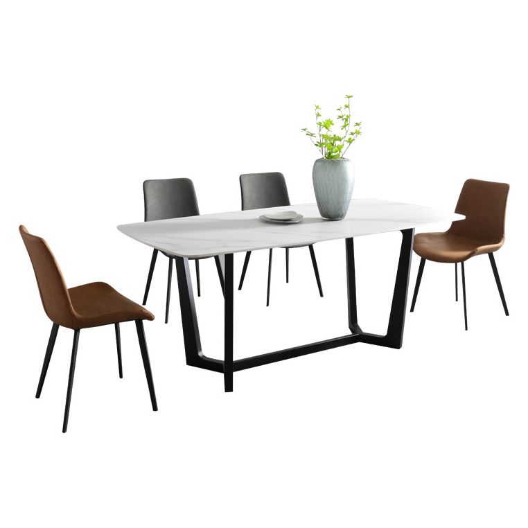 Industrial Stone Rectangle Table Standard Height Dining Room Table with Trestle Base