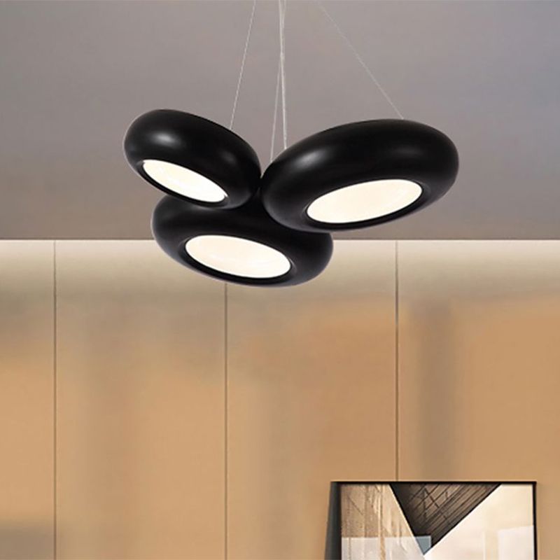 Lámpara de techo LED de hierro de donas moderna 1/3/5 luces de lámpara de araña de oro negro/rosa con cables ajustables