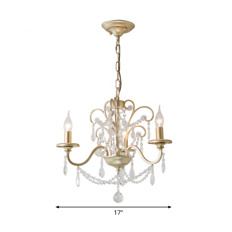 Gold Swooping Arm Chandelier Light Countryside Crystal 3/6/8 Lights Dining Room Ceiling Lamp
